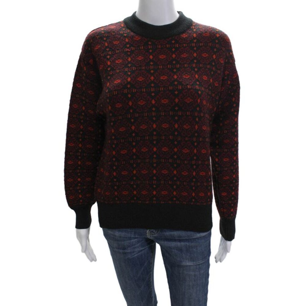 Byblos Womens Black Geometric Crew Neck Pullover Sweater Wool 80s Size 38